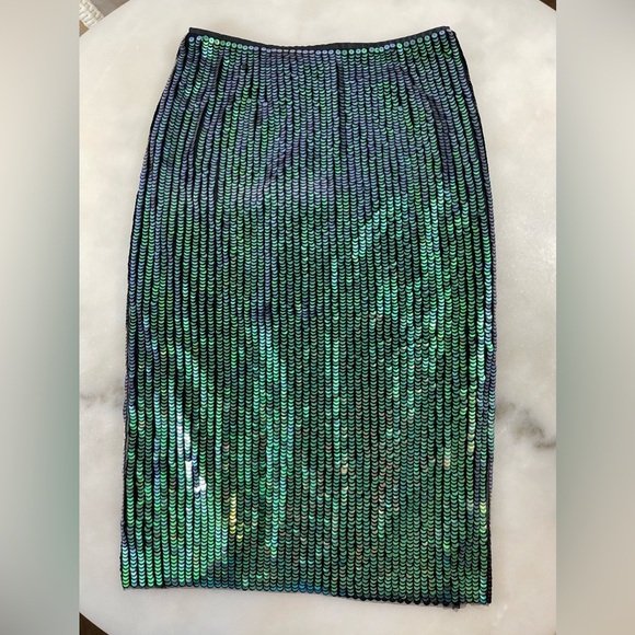 H&M Mermaid Skirt Women 4 Green Whimsigoth Glam Goth Sequin Pencil Rare Scales - Picture 1 of 9